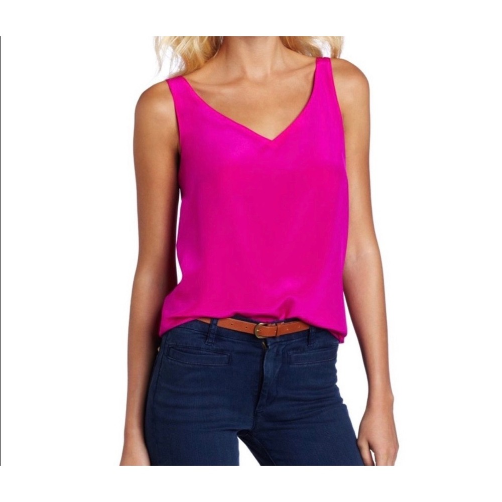 Amanda Uprichard Hot Pink 100% Silk V-Neck Deep V-Back High Low Tank Top Large